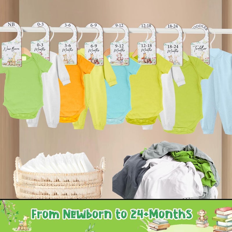 CORNER LACE Baby Closet Dividers 8PCS, Storybook/Forest Animal Themed Wooden Double-Sided Clothes Size Hanger Organizer from Newborn to Toddler for Nursery Decor Baby Shower Birthday Gift Green - Image 4